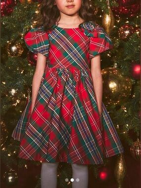 Janie and Jack Holiday Taffeta Tartan Plaid Dress Lined Puff Sleeves. Sz 12. EUC